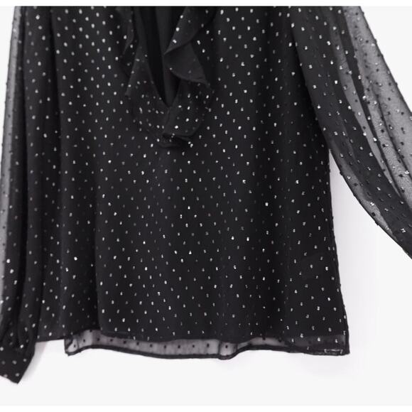 Paige Chiffon Blouse Womens Medium Black Metallic Spot Wimsigoth Corporate Goth - Picture 5 of 16